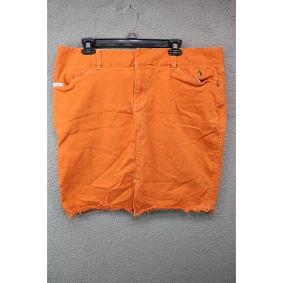 Baby Phat Dresses & Skirts - Baby Phat Orange Denim Skirt-Size 20-Pockets-Vintage-Y2K-Logo